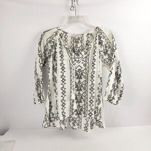 Loft XSP Black White Women Top Tassel Semi Sheer Spring Petite Fall
